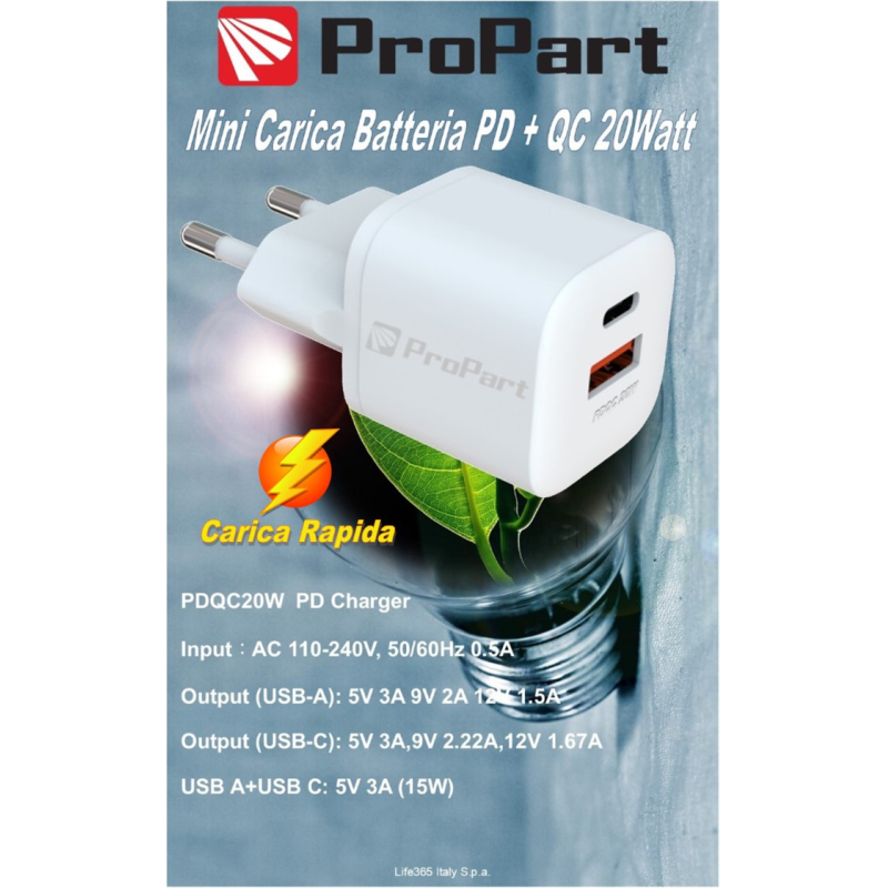 CARICATORE DA RETE MINI A+C RAPIDO 20W DEVIA